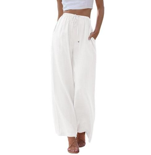 Women's Linen Loose Casual Pants with Pockets and Drawstring, Wide-Leg Trousers for Beach Vacation, Loose Fit, Plus Size, Comfortable
