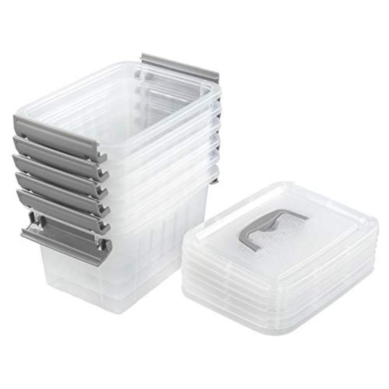 3.5 Quart Clear Storage Bin Small Plastic Stackable Box Cotainer with Lid and Grey Handle 6 Packs