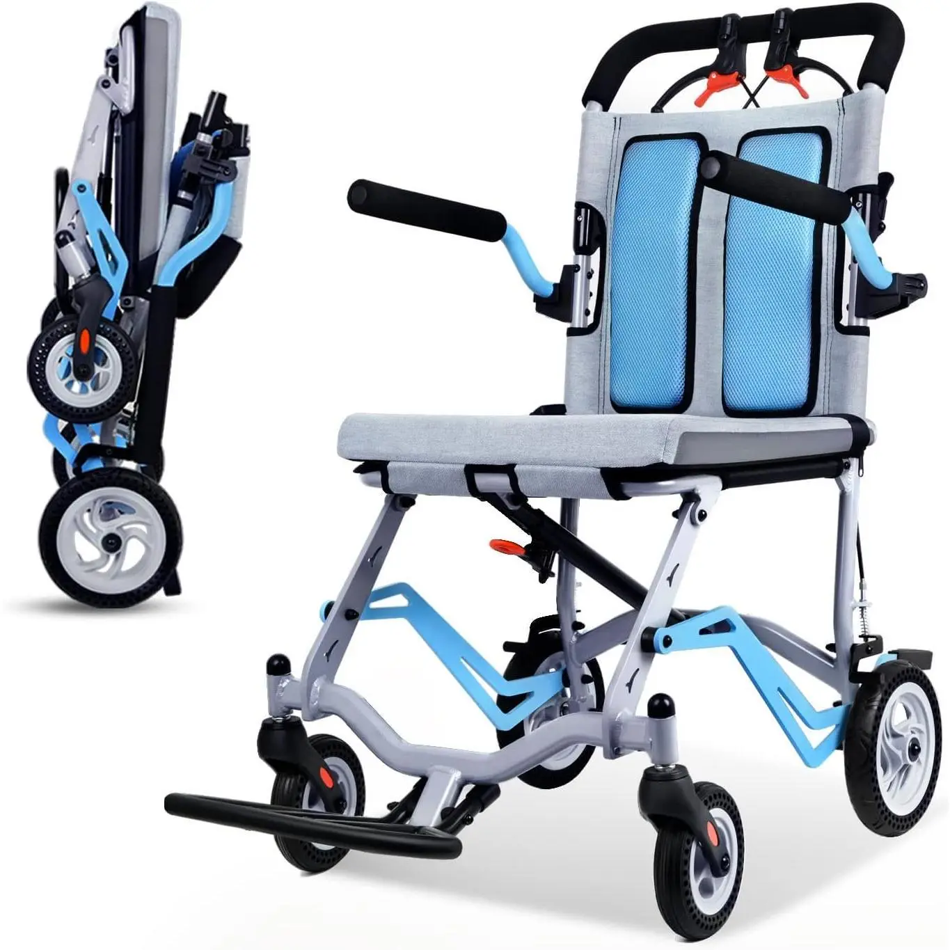 GARVEEUltra Lightweight Portable Folding Transport Wheelchair with Locking Handbrake, Removable Flip Armrests, and Swinging Footrests for Easy Mobility and Comfort