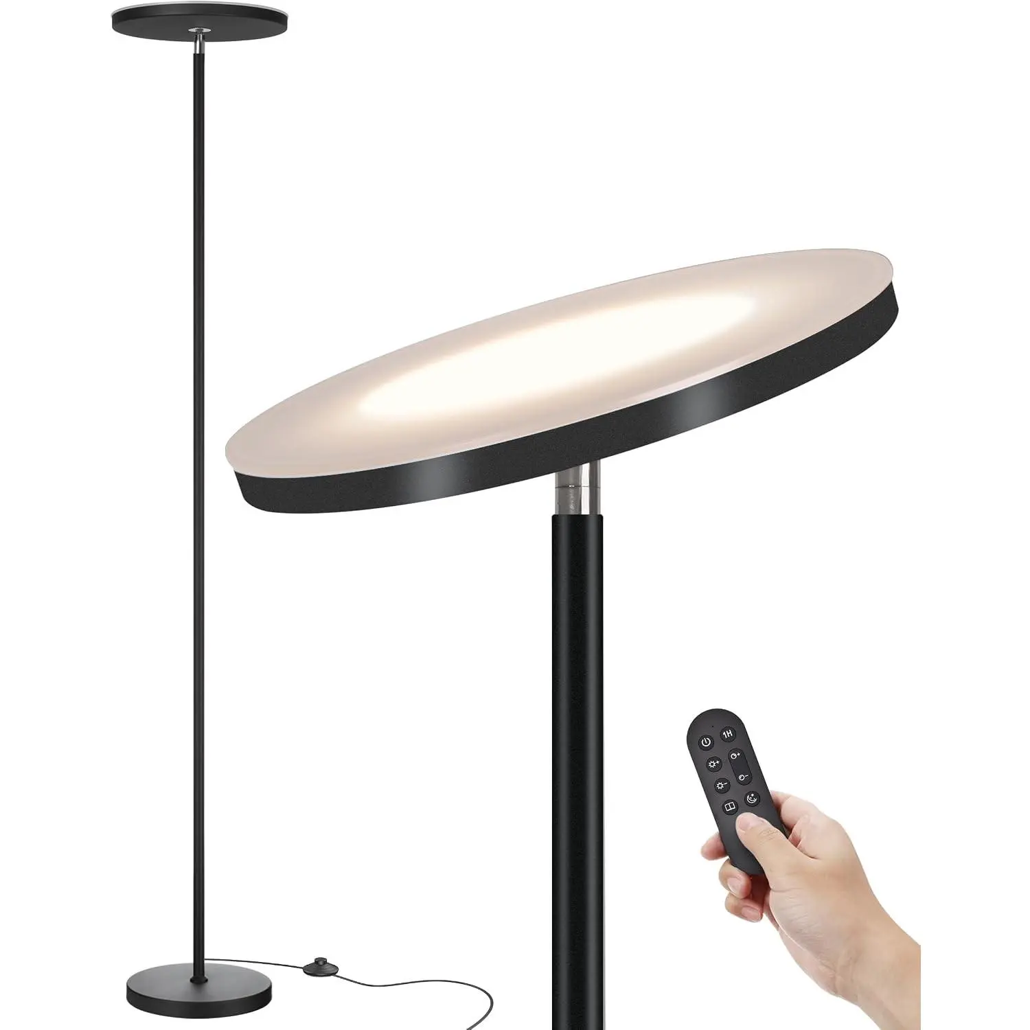 LED Floor Lamp – Super Bright Torchiere with Remote & Foot Switch, Stepless Dimmable Tall Standing Lamp, 69" Modern Pole Light for Corner, Living Room, Bedroom, Reading, Office