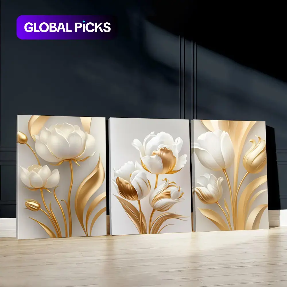 3 Counts Spring Theme Art Prints Wooden Wall Art, Canvas Posters with Frame, Abstract Flower Design Aesthetic Wall Decor, Modern Wall Paintings, Home Decor for Living Room and Bedroom, Housewarming Gift, Decorative Artwork #GLOBAL PICKS
