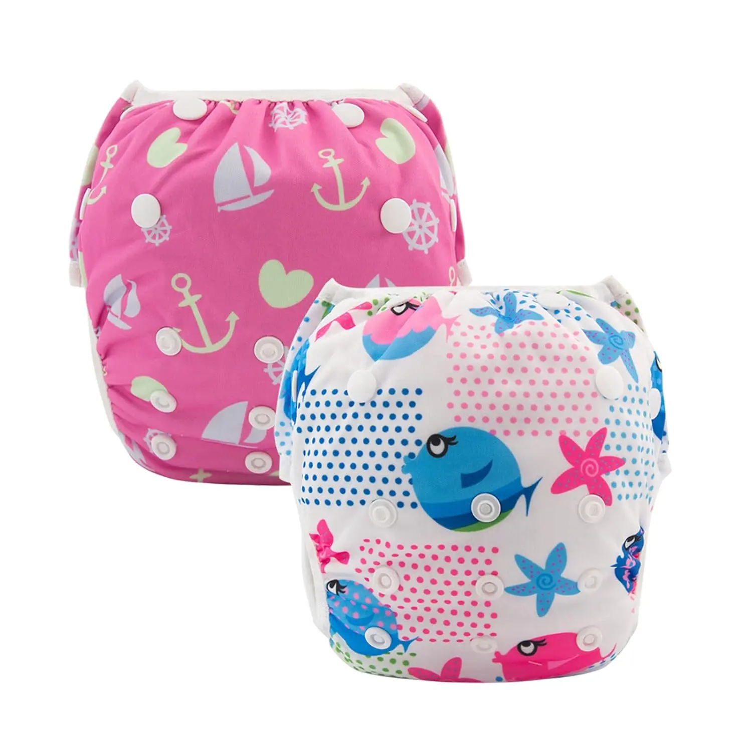 2-piece Reusable Baby Girl Swim Diaper, Suitable for 0-8 Months, with Adjustable Snaps and Washable Design. Ideal for Swimming, Pool, Beach, and Swimming Lessons - Waterproof PUL Material, Leak-Proof, UPF 30+, Small Size.