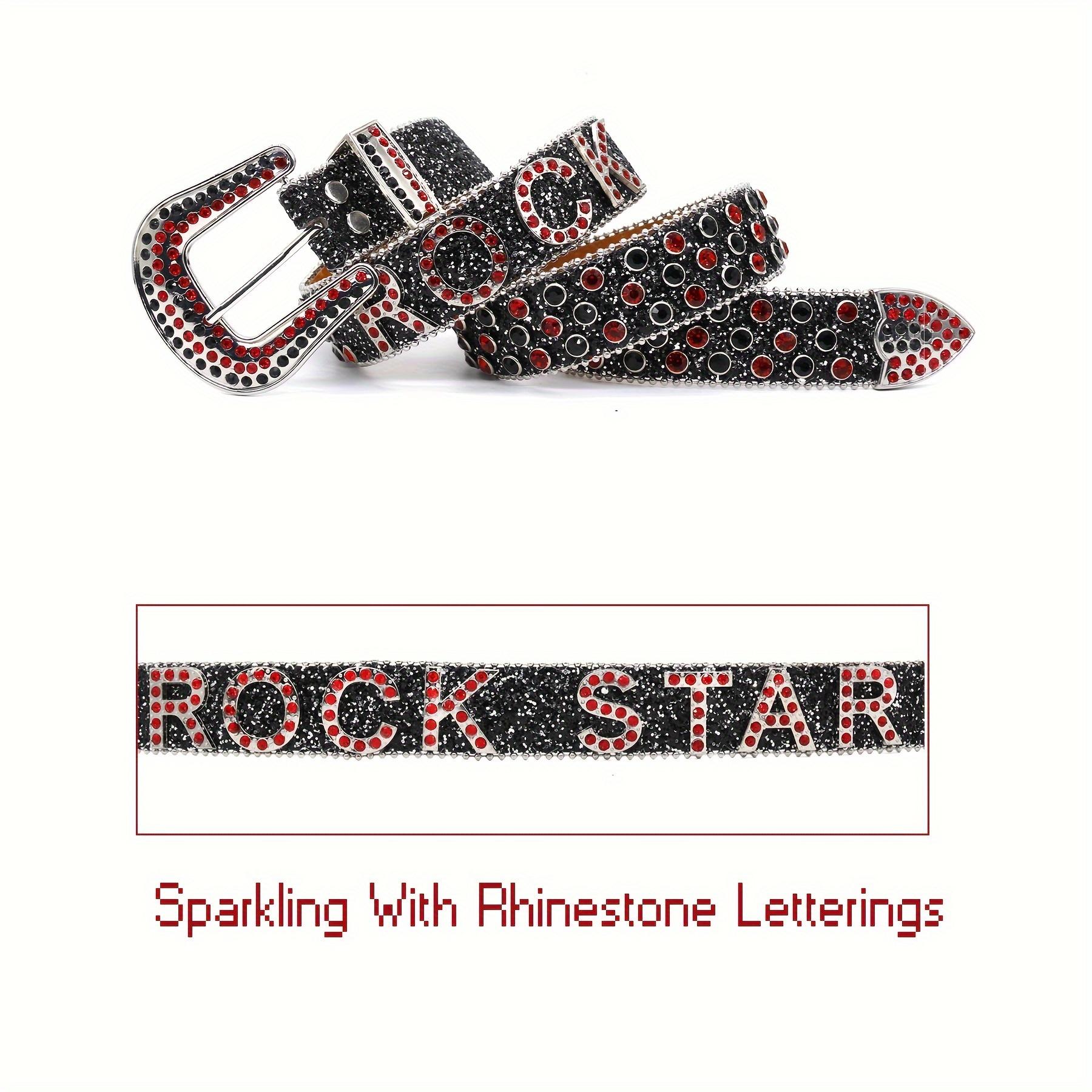 PU Leather Belt with Rhinestone Buckle for Y2K Punk Western Style Punk for Rhinestone Belts Women PU Leather Strap for  main image 4