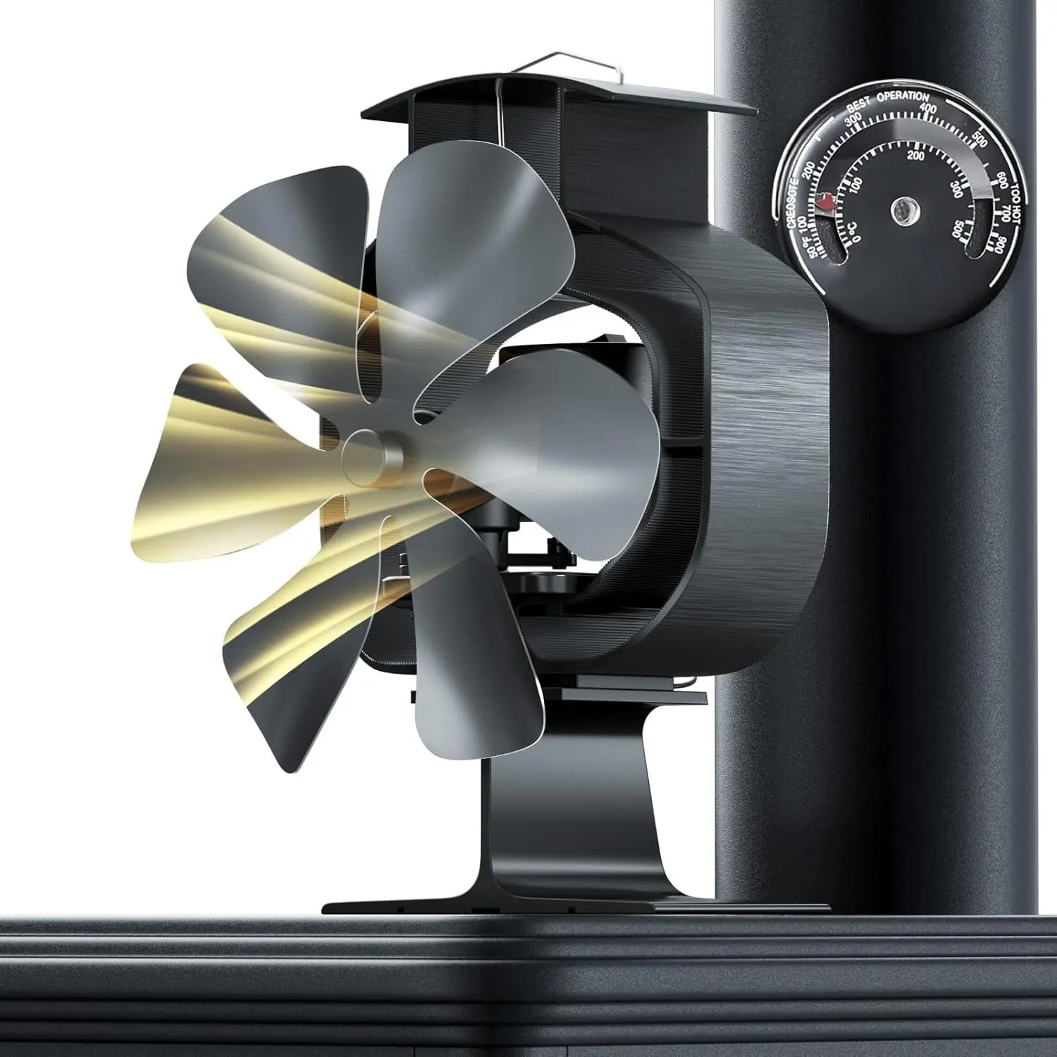 Heat Powered Non-Electric Wood Stove Fan, 6-Blade 60° Oscillating Thermal Fan with Magnetic Temp for Fireplace Use