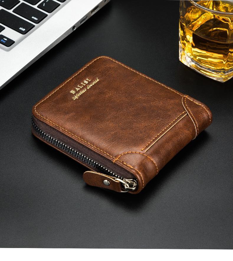 2025 New Men's Wallet PU Leather Purse Zipper Retro Style Short Wallets Men Card Holders Coin Storage Money Bag