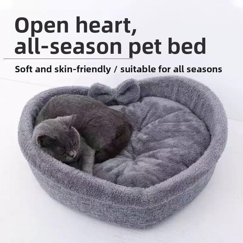Heart Shaped Semi Enclosed Pet Bed Cute Cat Cave Warm Dog Cushion Nest All Season Universal Cat House Villa for Kitten Puppy