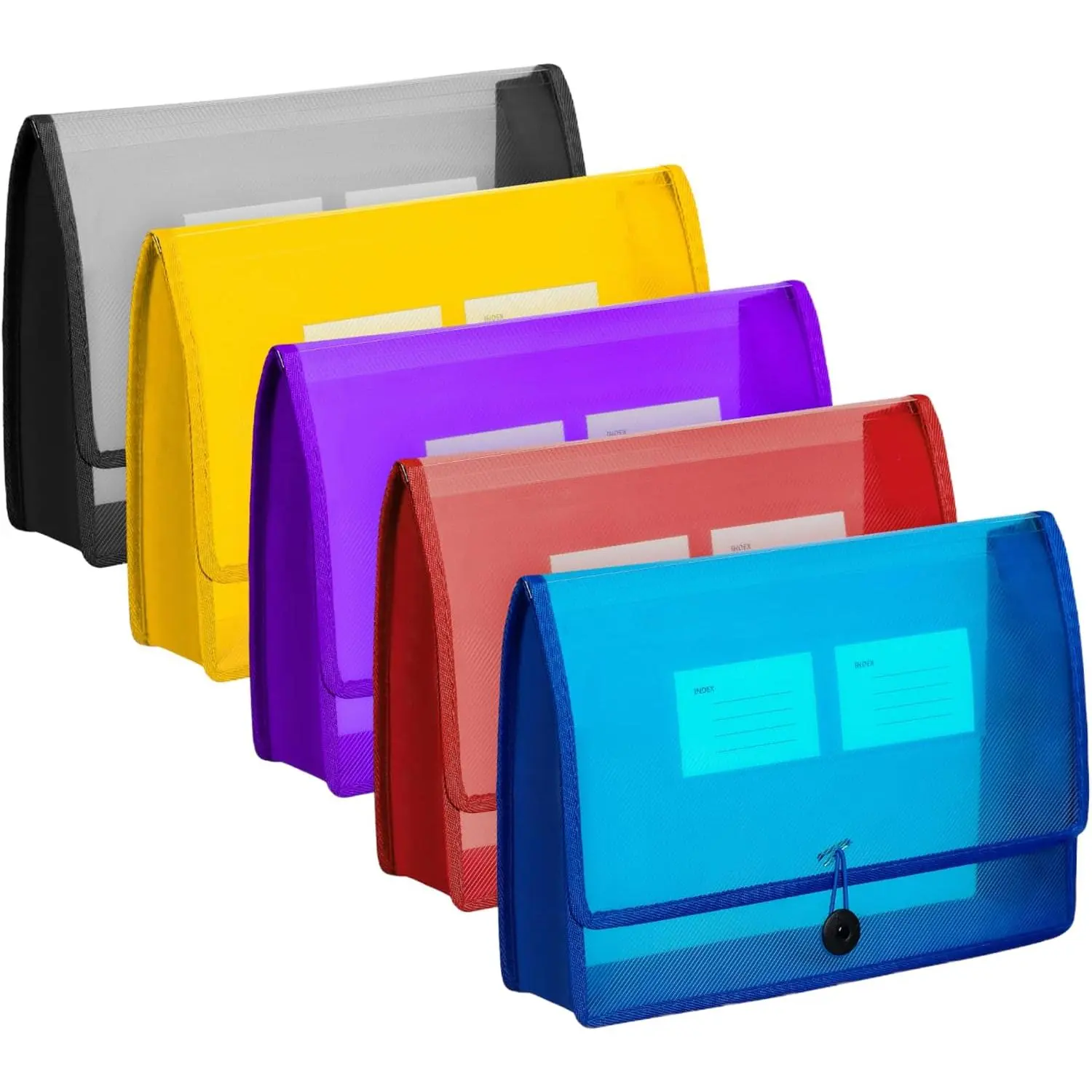 5-Pack A4 Plastic File Wallet Envelope, Accordion File Folder with Snap Closure & Label Pocket - Office Document Organizer for Accordion Fold & Document Sort