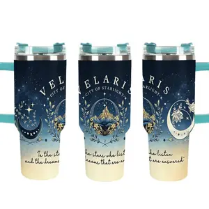 Velaris City of Starlight Tumbler with Handle and Lid, ACOTAR Insulated Stainless Steel Travel Mug, To The Stars Who Listen Bookish Water Bottle, Night Court Gifts for Book Lovers, Fantasy Book Merch