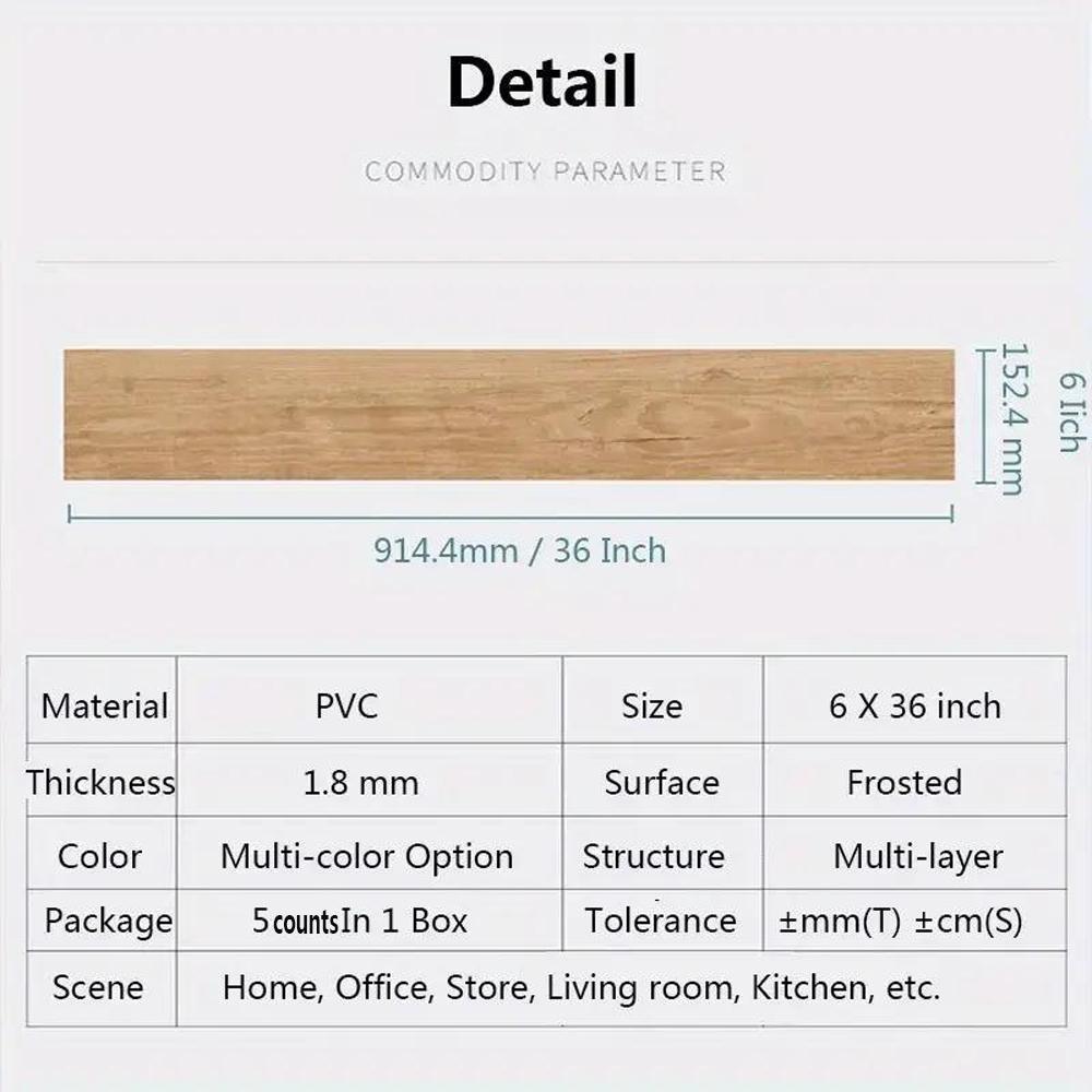 Wood Grain Pattern Floor Sticker, 5 Counts Self Adhesive Floor Sticker, Easy To Install Wall Decal for Living Room, Bedroom, Kitchen