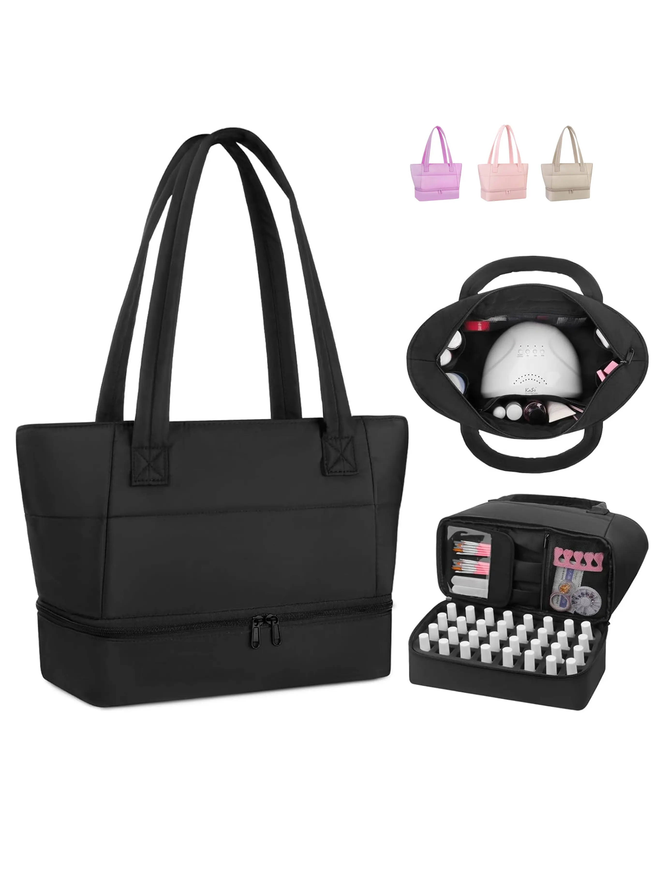 Nail Polish Organizer Holds 32 Bottles Nail Polish & Nail Lamp, Nail Organizers and Storage for Nail Stuff, Double Layer Nail Bag Organizer Case with Portable Handle for Travel, Cosmetics Bag, Travel Cosmetic Bags