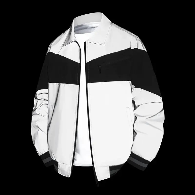 Reflective Windproof Jacket for Men Stylish Running Sports Outerwear Casual Hip Hop Windbreaker Night Glow-in-the-Dark Sports Jacket