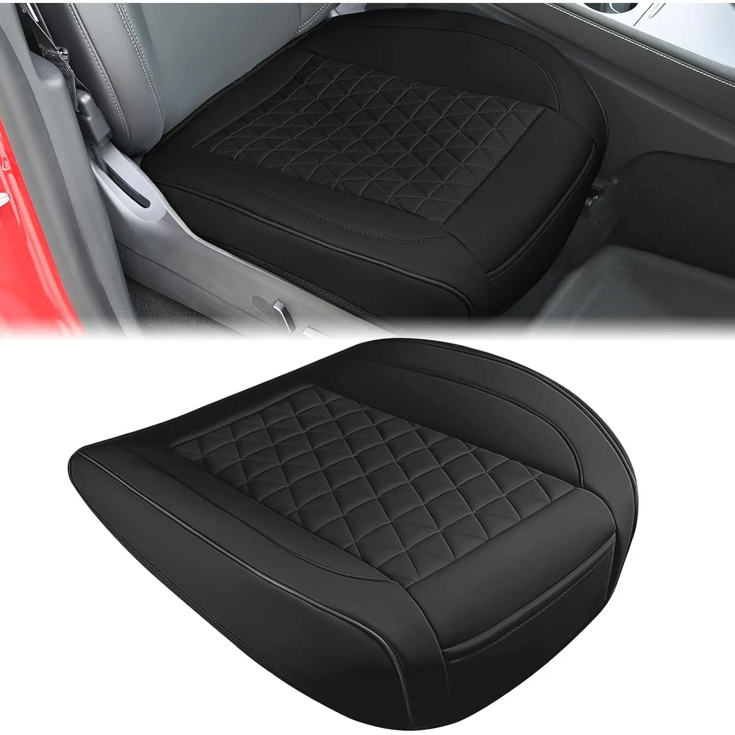 Nilight Car Seat Cushion Cover Black Leather Front Seats Waterproof Anti-Slip with Storage Bag Wraps Bottom Fits Cars Sedan Van SUV Truck, Car Accessories