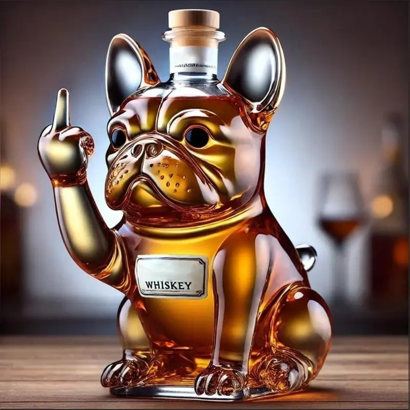 Funny French Bulldog Whiskey Decanter, Middle Finger Glass Liquor Bottle, Unique Gift Idea, Perfect for Parties & Gatherings, Barware