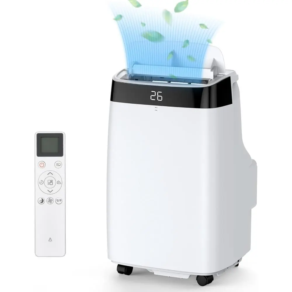 10000 BTU White Portable Air Conditioner - Quiet, Efficient Cooling for 450 Sq.Ft, 3-in-1 (AC, Dehumidifier) Functionality, Remote Control, 24H Timer, Rolling Wheels, for Bedroom, Living Room, Dorm