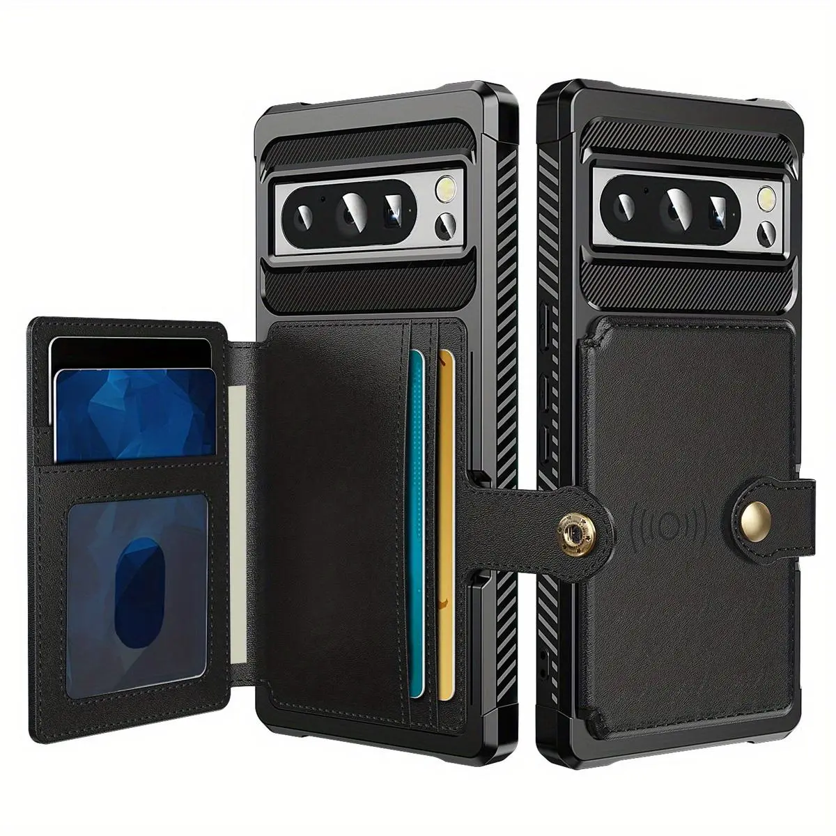 for Pixel 8 Pro Pixel 7 Pro Pixel 7/8 Case with Card Holder, Compatible with Magnetic Car Mount, Heavy Duty Shockproof Rugged Soft TPU Back Flip Wallet Cover