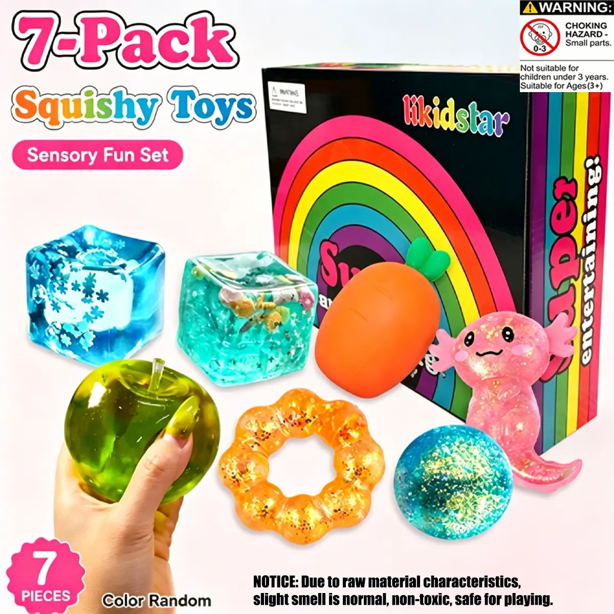 7pcs/set - Novelty and exquisite multi style glitter powder series kneading set, Squishy Fidgets, stress relieving creative release slow rebound kneading, family school entertainment party gift