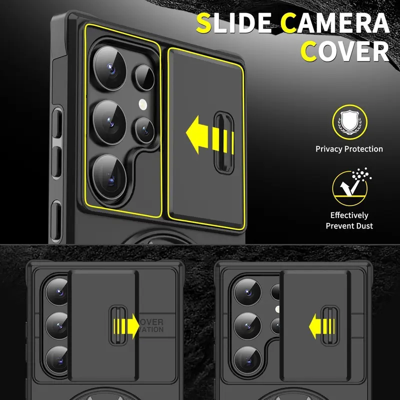StarTU Magnetic Protective Cellphone Case for Samsung Galaxy S26-S25-S24-S23-S22-S21, Shockproof Rugged Casing Accessory with Slide Camera Lens Cover, 360° Rotating Ring Holder, Screen Protector
