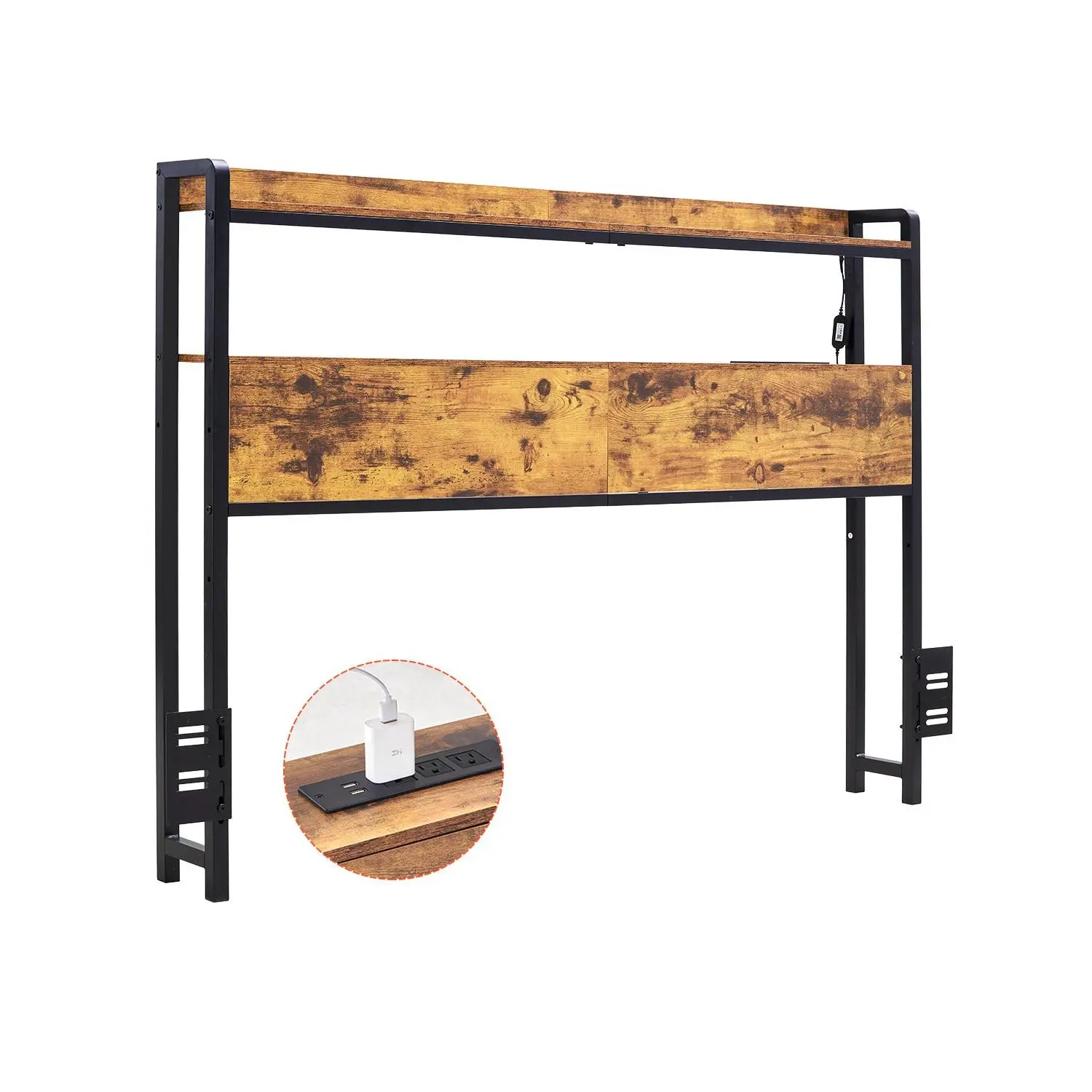 VEVOR Sturdy Carbon Steel Full Size Headboard, 55.12 x 6.30 x 41.73 in Adjustable Height, 2 Compartments, Universal Mount Freestanding Design, USB Port, LED Light, Anti-Tipped Legs, Easy Setup (Assembly Required), 55.12 X 6.30 X 41.73 Inches