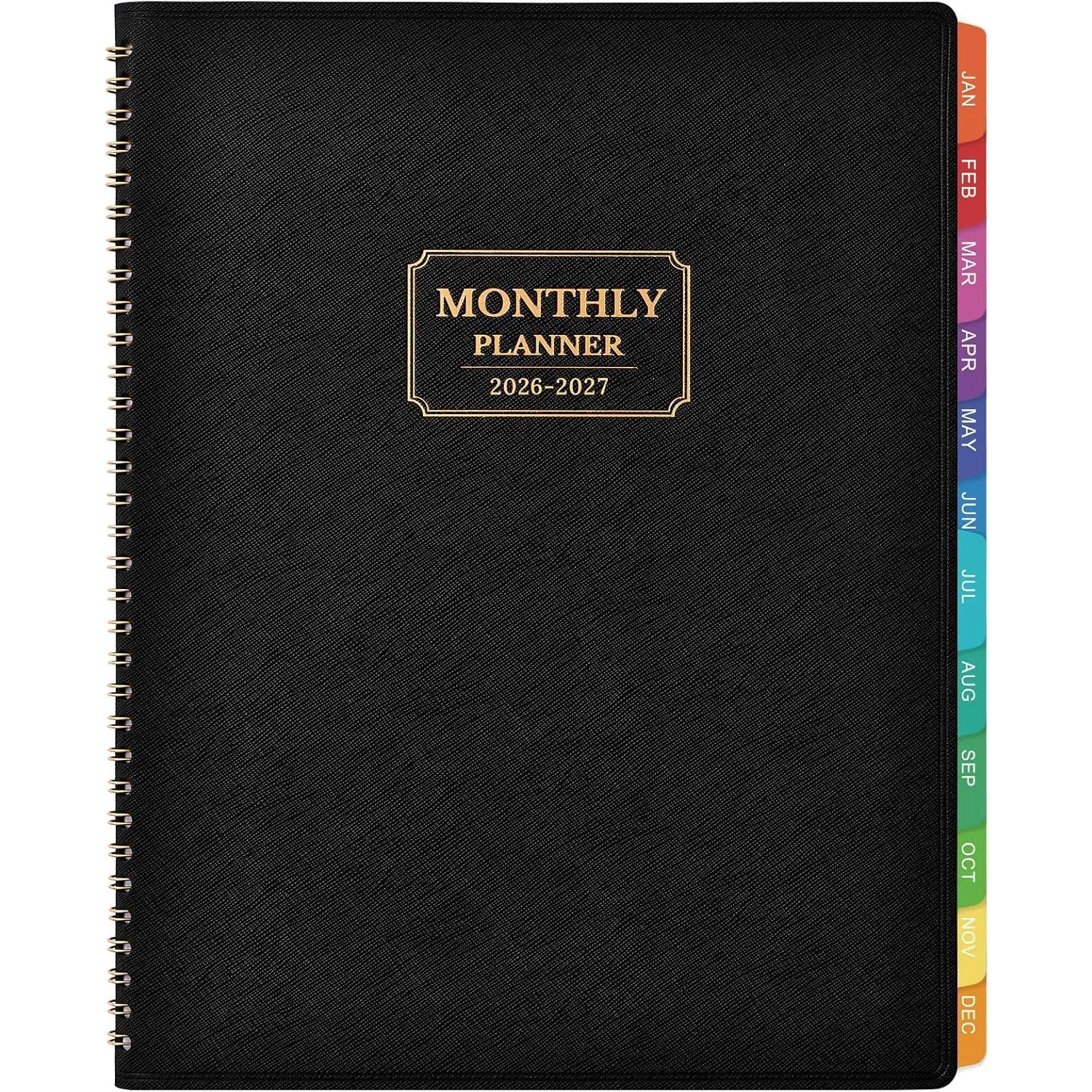 Monthly Planner 2026-2027 - Leather Planner 2026-2027, Jul. 2026 - Dec.2027, 18 Monthly Planner with Colorful Tabs, 8.86" x 11.4" - Black Leather