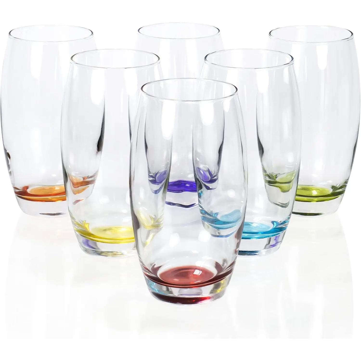 Large 16 oz Multicolored Drinking Glass Set of 6 for Water, Beverage, Cocktail, Mixed Drinks