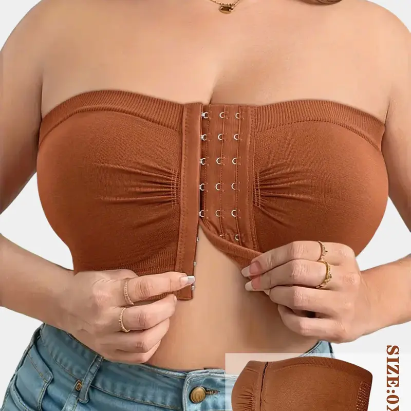 1/2/3/5pcs Plus Size Basic Chic Front-Closure Strapless Bra for Women, Non-Slip Seamless Invisible Design Lingerie Top, Nonslip Bra, High Elasticity & Comfortable Fit Bra