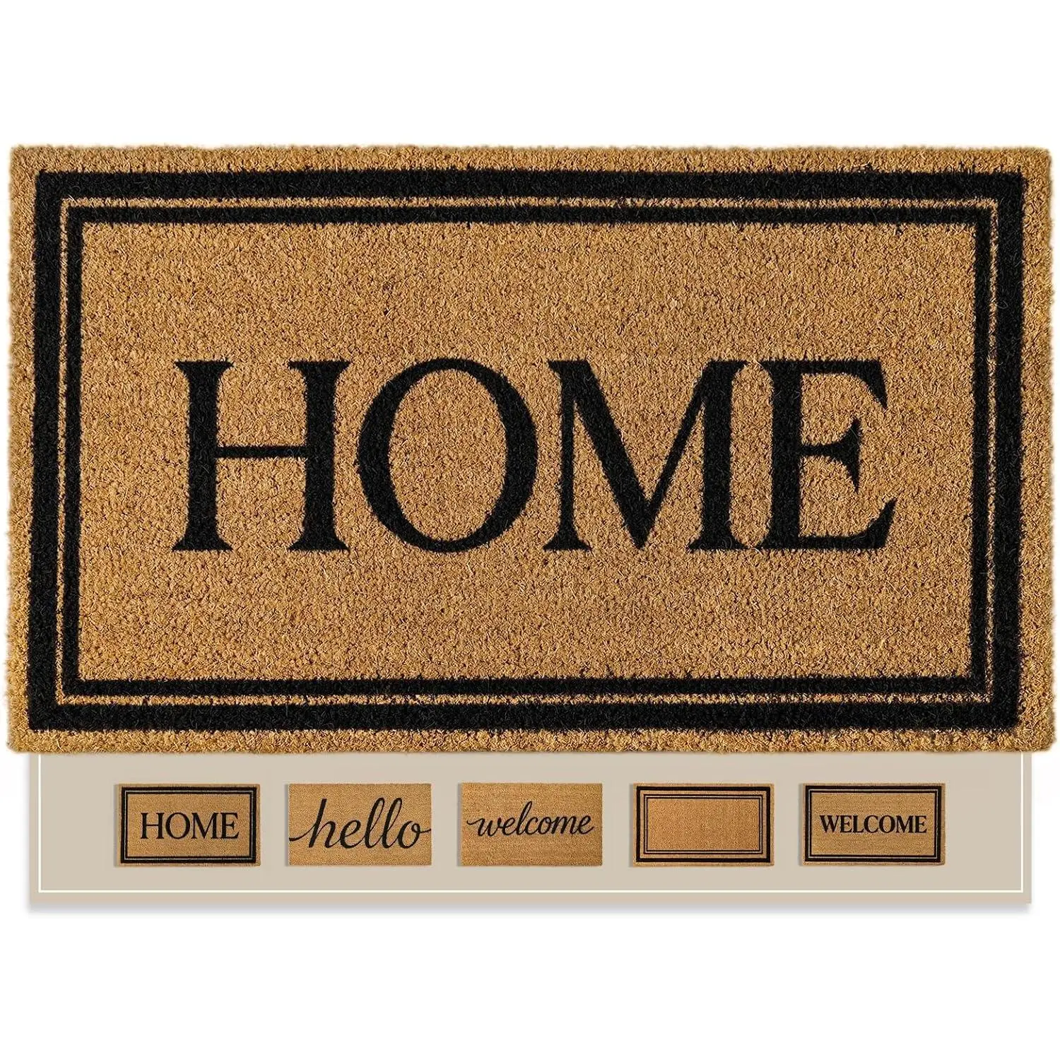 Coco Coir Welcome Door Mat with Heavy Duty Backing, 17" x 30" Non-Slip, Easy Clean Printed with  Doormat for Front Door, Entrance, Porch, Indoor/Outdoor