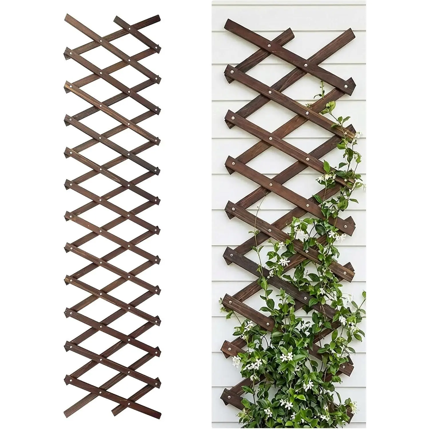 Expandable Garden Trellis,  Fence Panels for Climbing , 5.9x90 in | Real fir , non-carbonized varnish, riveted accordion expands 13 to 90 in, folds to 10 in, climbs vines or edges beds