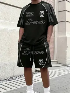 Men's 2-Piece Tracksuit With No.32 Letter Print, Muscle Slim Fit & Breathable Fabric, One Outfit Multiple Wears, Ideal for Gym Training, Daily Commute, Outdoor Running, Street Casual Looks & Vacation Trips, American Casual Street Style Men's Athletic Outf