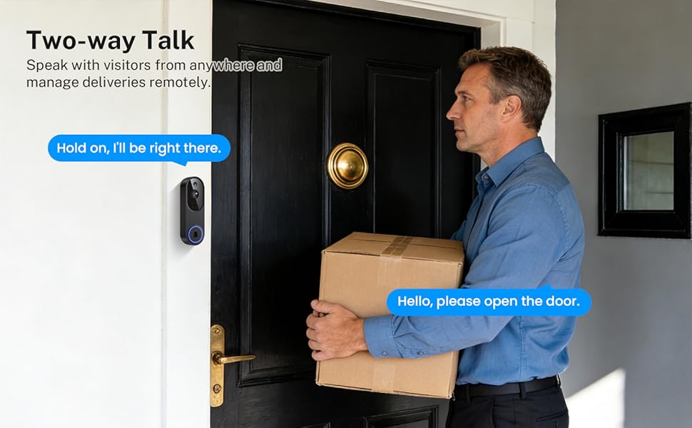 Black WiFi Video Doorbell Camera - AI Human Detection, 2-Way Talk, Night Vision & Cloud Storage.Easy DIY Install, No Wiring Needed.Protect Your Home 24/7.