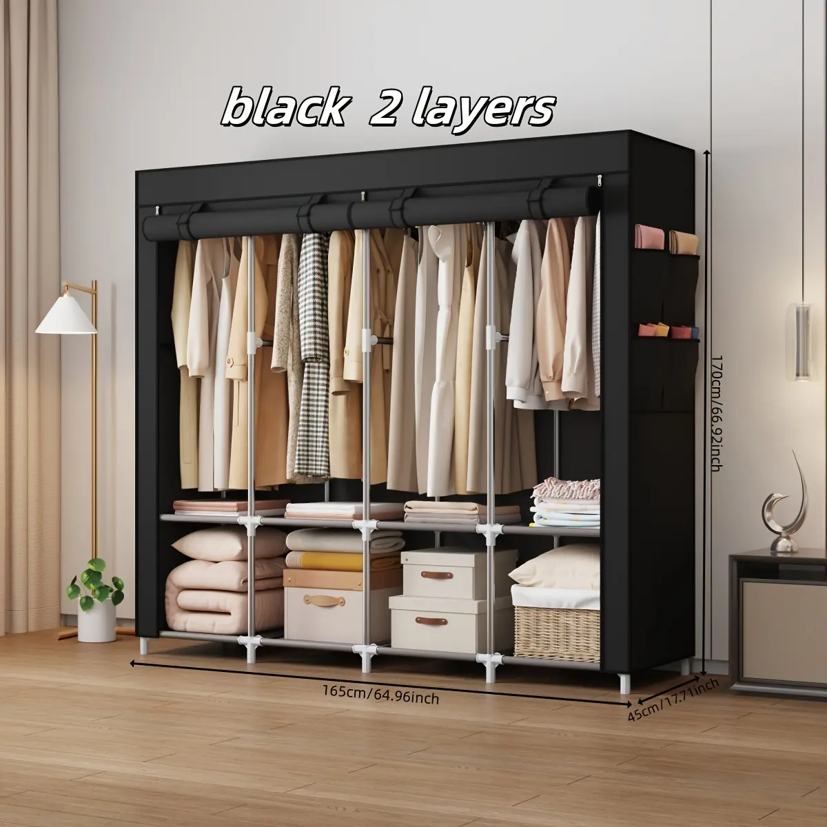 1pc Simple Cloth Covered Wardrobe, Large Capacity Easy Assembly Space Saving Home Storage Portable Closet