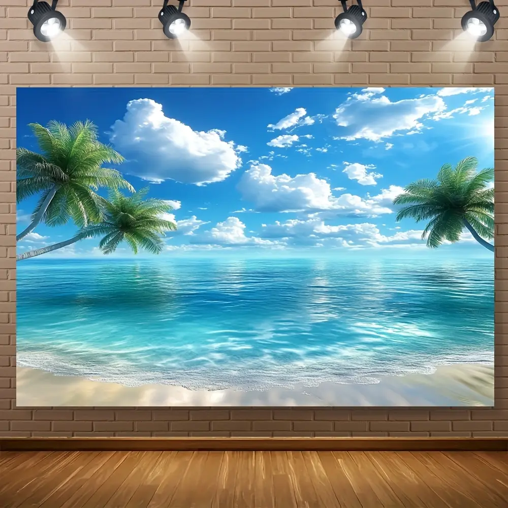 1-Piece Synthetic Polyester 2D Tropical Beach Scenery Tapestry - Wrinkle-Resistant, Durable, Vibrant, High Color Fastness, Hand-Sewn Edges, Decorative Indoor-Outdoor Wall Decor, Festive Backdrops & Banners for Summer Beach Parties, Living Rooms, Others