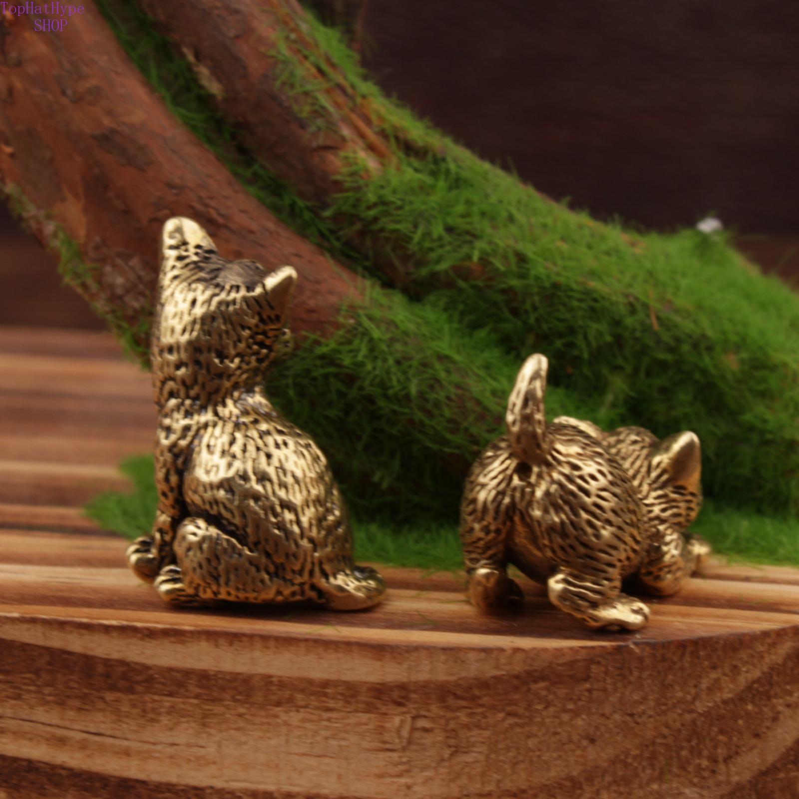 Vintage Brass Mini Cat Figurine, Realistic Animal Desktop Ornament, Cute Tiny Brass Decor for Home & Office Tabletop