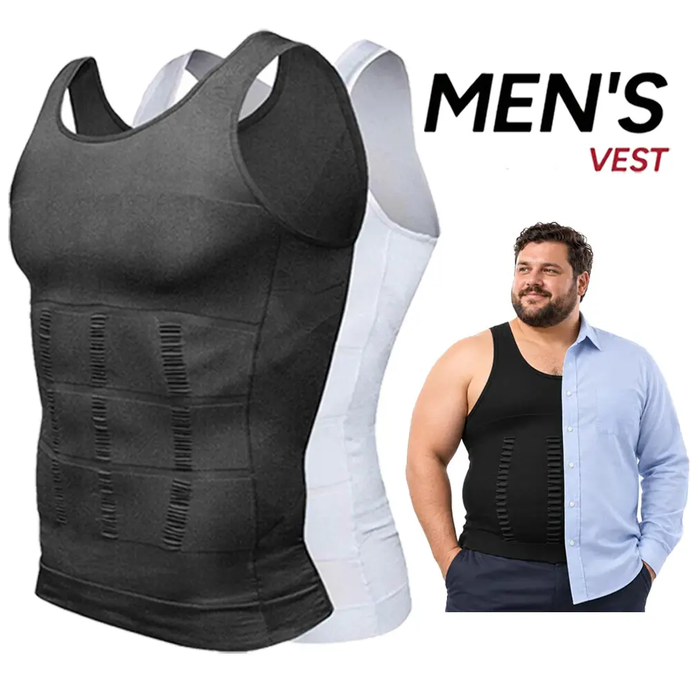 Mens Compression Shirt, Body Shaper Workout Tank Top, Gynecomastia Tummy Control Undershirts, Abdominal Control Shirt Shapewear for Men