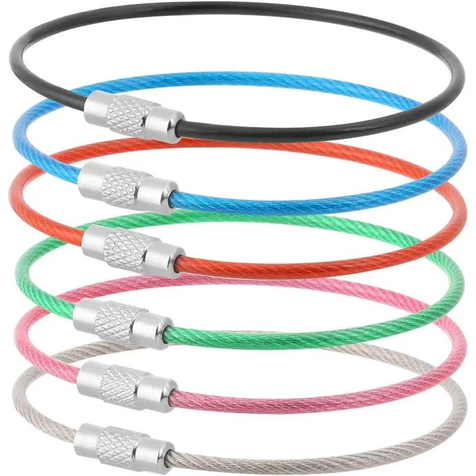 6 count Stainless Steel Wire Keychains Aircraft   Key Ring for  ID Tags or Luggage Tags,6.7 inch 2mm (Mixing Colors, 6.7")