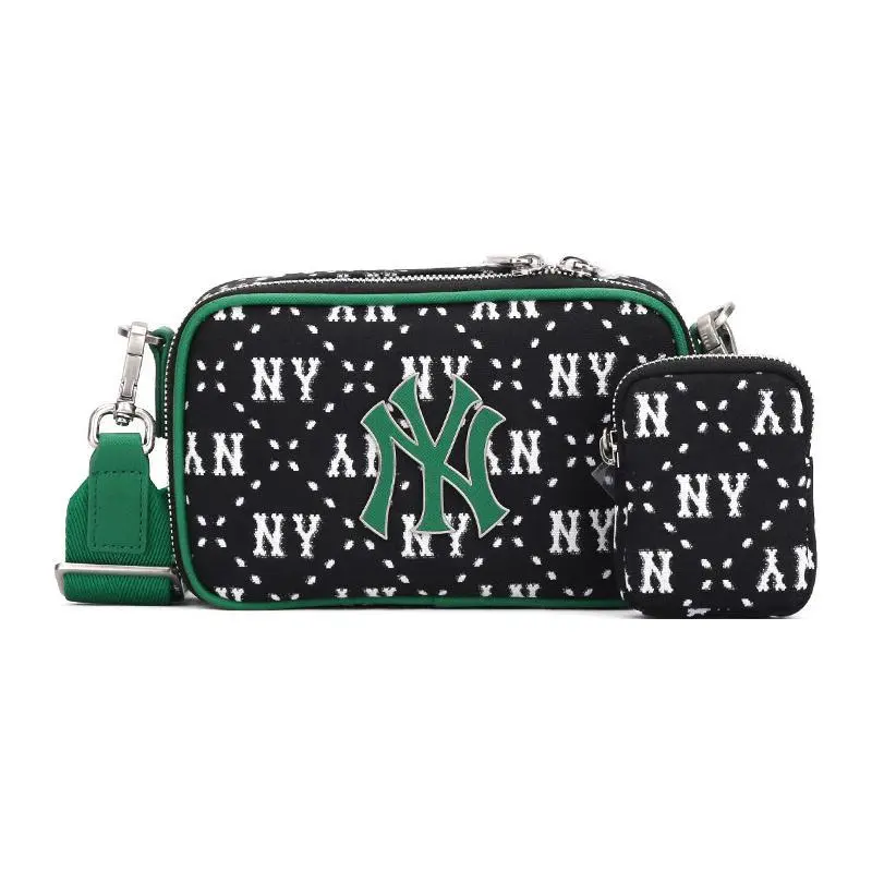 MLB New York Yankees Vintage Floral Zippered Crossbody Bag for Women, Adjustable Strap, Polyester with Faux Leather, Black