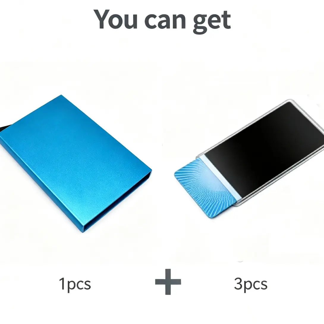 New‑type Multi‑functional Slim Automatic Pop‑Up RFID Blocking Aluminum Card Wallet！Ultra‑Light Metal Card Holder with 3PCS Free Anti‑Peep Privacy Films.