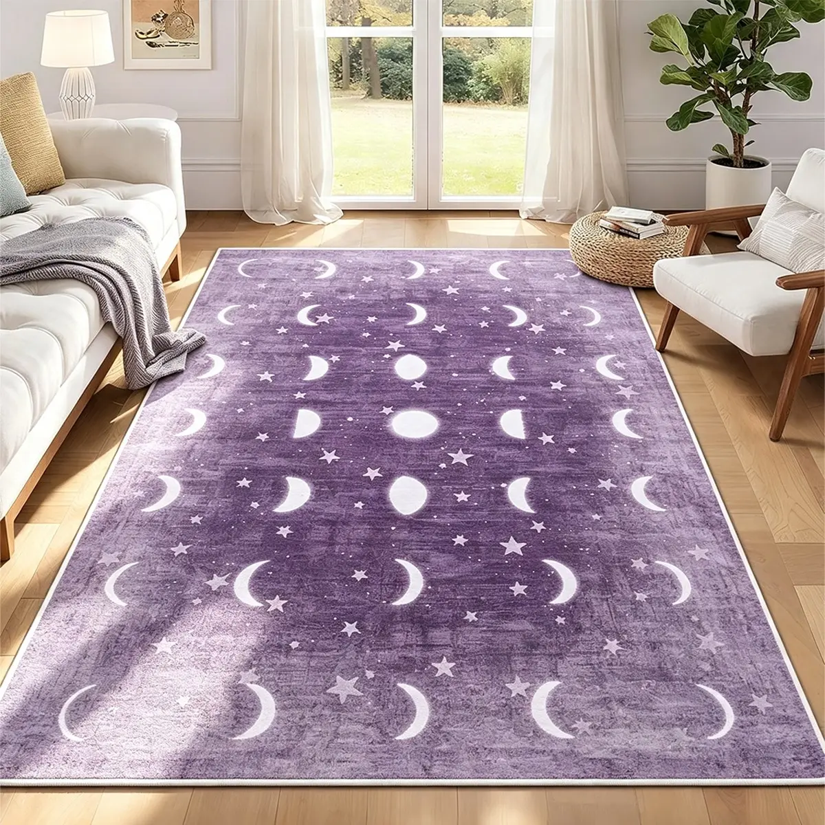 Non-Slip Living Room Rug, Moon Star Design, Soft Comfortable Carpet, Bedroom Bedside Mat, Bohemian Style Home Decor, Gift Idea
