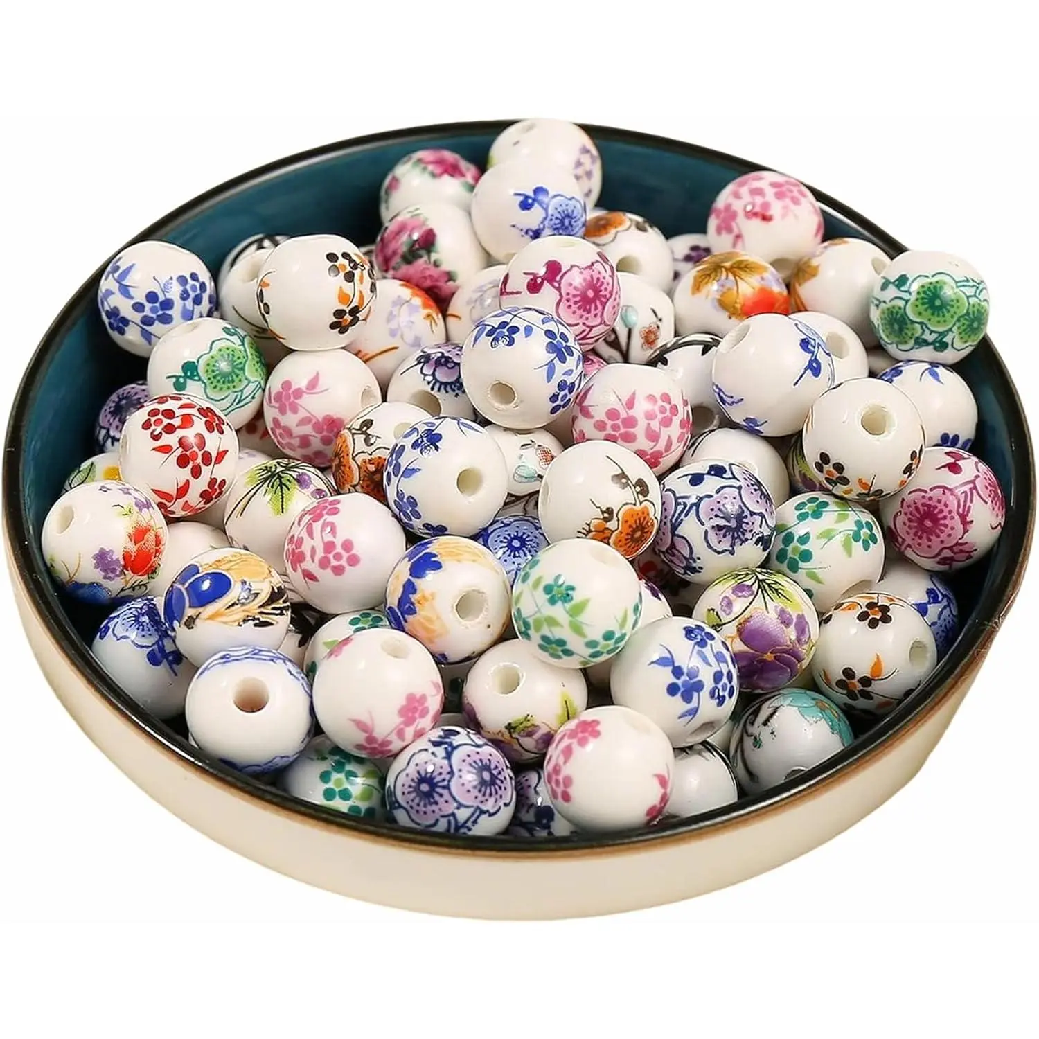 100 count Colorful Ceramic Beads Set - 10mm Flower, Porcelain, DIY Schmuck Arts Crafts Necklace & Bangle