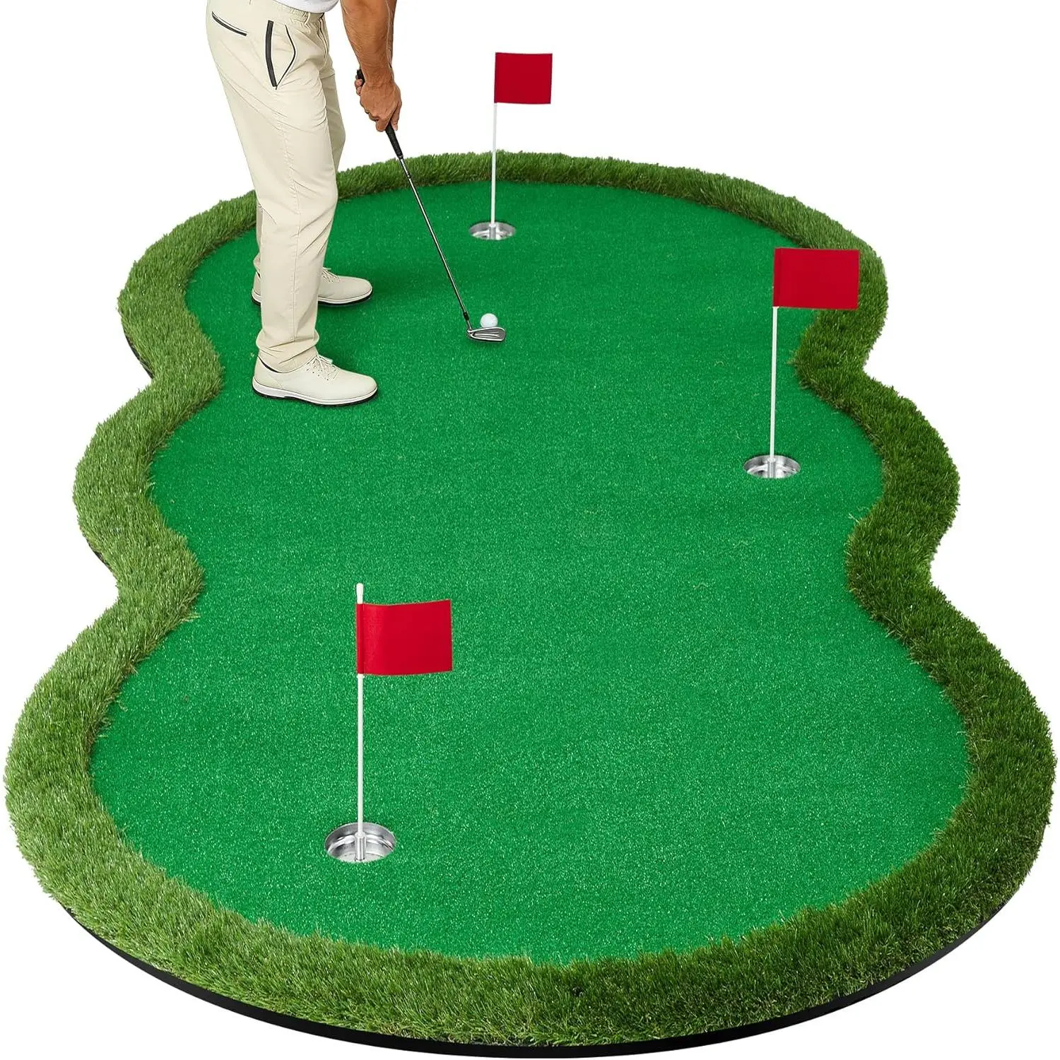 Large Size 5x10ft Golf Putting Green Mat - Authentic Grass, EVA Base, Flexible Roll, 3 Cups & 3 Flags, Professional Indoor/Outdoor Golf Training Mat for Home Use, Ideal Gift for Golfers