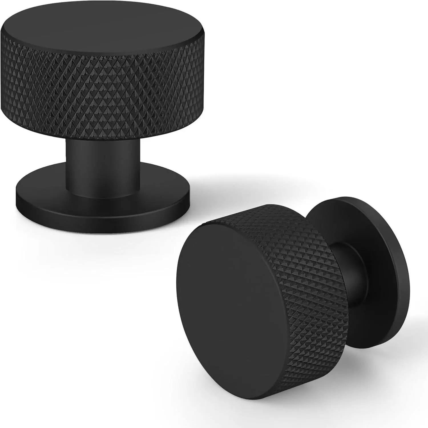 2 Pack Matte Black Cabinet Knobs for Kitchen Cabinets & Dresser Drawers, Round Single Hole Knurled Hardware Handles Pulls, Cupboard Drawer Knob