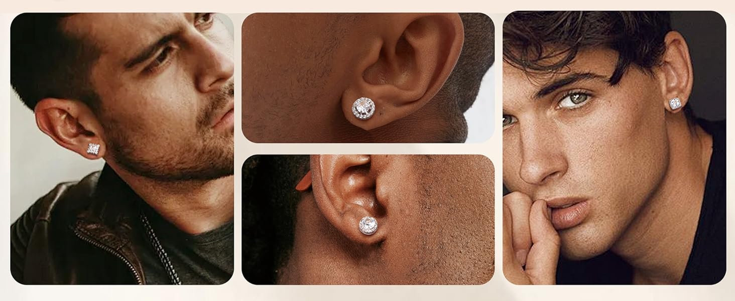 4 Pairs Trendy Sterling Silver CZ Stud Earrings for Women 14K Gold Plated Brilliant Celtic Heart Big Stud Earrings Set Cubic Zirconia Earrings Studs for Sensitive Ear