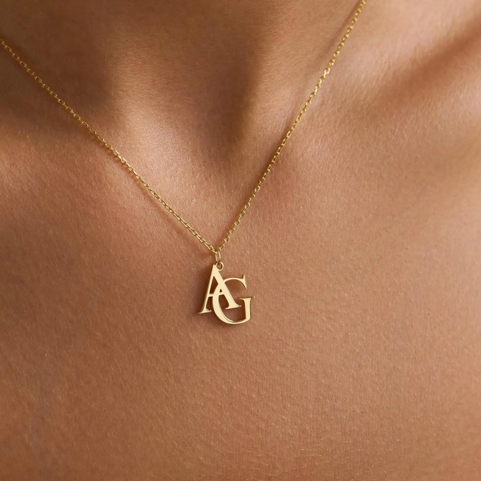 AS958  Personalized Custom Double Initials Pendant Stainless Steel Two-letter Necklace Couple Mother-daughter Girlfriend Gift