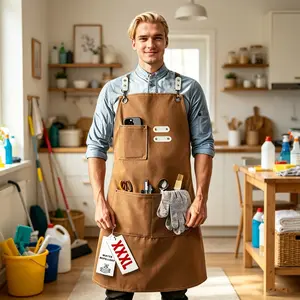 Versatile Canvas Apron with Large Storage Pockets, Ideal for House Cleaning & Cooking, Durable Design for Everyday Use
