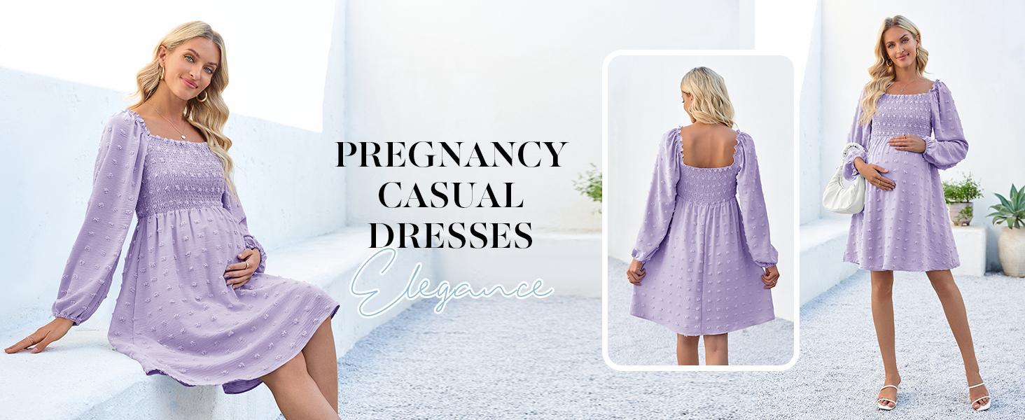 Imily Bela Women's Maternity Long Sleeve Dress Square Neck Swiss Dot Summer Casual Loose Short Dresses Imily Bela Women's Maternity Long Sleeve Dress Square Neck Swiss Dot Summer Casual Loose Short Dresses