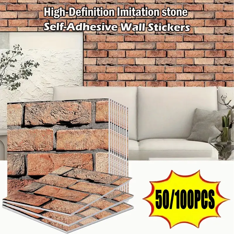 Luxury 3D Vintage Ceramic Tiles Self-Adhesive Wall Stickers, Matte Finish, Waterproof, 11.8x11.8 Inches, 50/100 Pieces, Wall Decor
