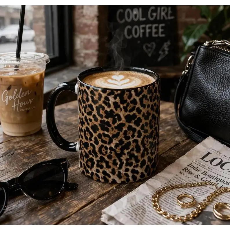 Leopard Print Coffee Mug |   Cool Girl Aesthetic Cup |   Cute Gift for Her |   Tea Lover Housewarming |   Dark Coquette Desk Decor |   Cheetah Design