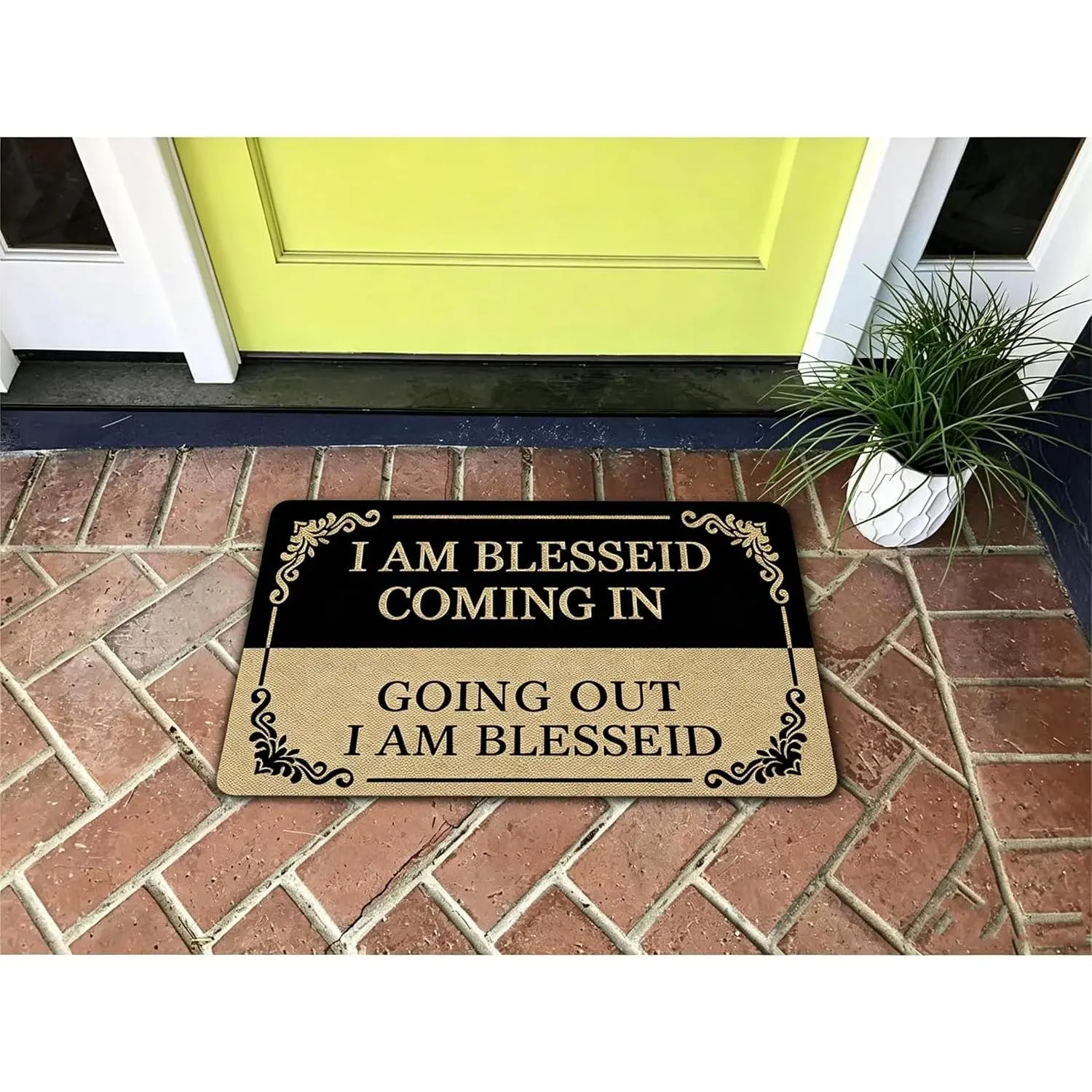 Funny Welcome Doormat I AM Blessed Coming I AM Blessed Going Out Bless Doormat Top with Anti-Slip Back 16"X 24"