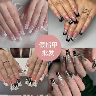 High-end long solid color press-on nails, almond-shaped glossy detachable nail pieces