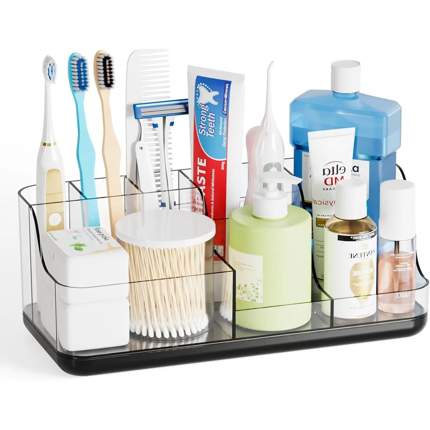 Mens Bathroom Organizer and Storage,Black Bathroom Sink Caddy Countertop,Large 7 Slot Vanity Bathroom Toiletry Organizers and Toothbrush Holders for Toothpaste,Electric Tooth Brush Organizer
