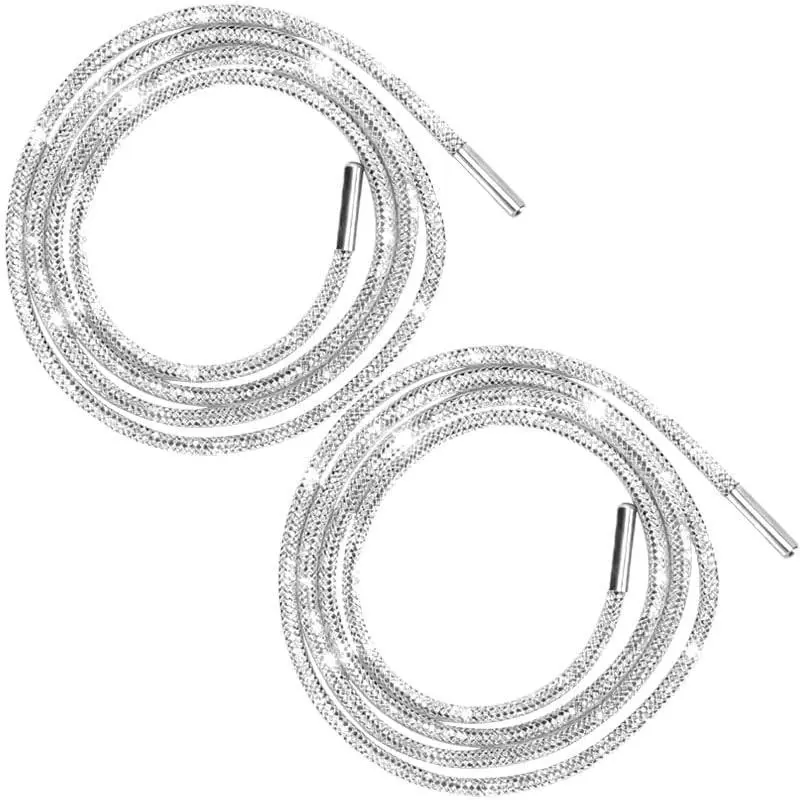 Rhinestone Shoe Laces, 2 count Round Glitter Shoes Laces for Sneakers,  Bling Rope Shoe Strings  Sparkly Glitter with Metal Tips for Sneakers,Sweatpants Boots, Hoodies